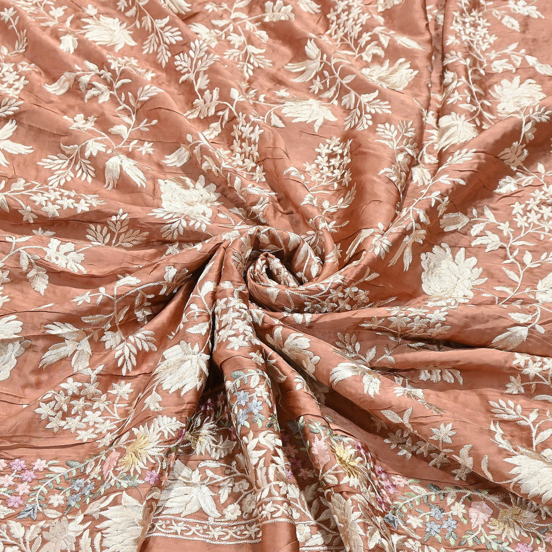 Modal Satin Parsi Embroidery Fabric 44" – Designer Floral Thread Work Fabric - F73498-5