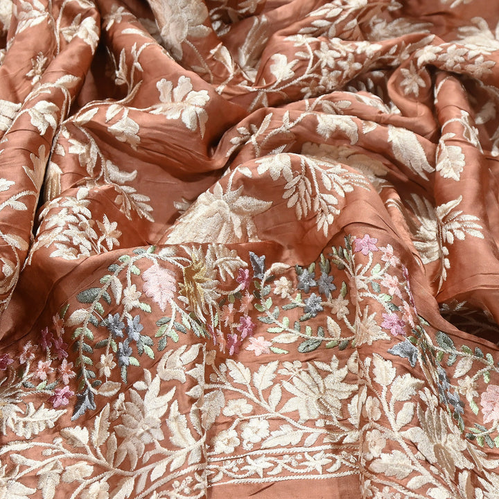 Modal Satin Parsi Embroidery Fabric 44" – Designer Floral Thread Work Fabric - F73498-5