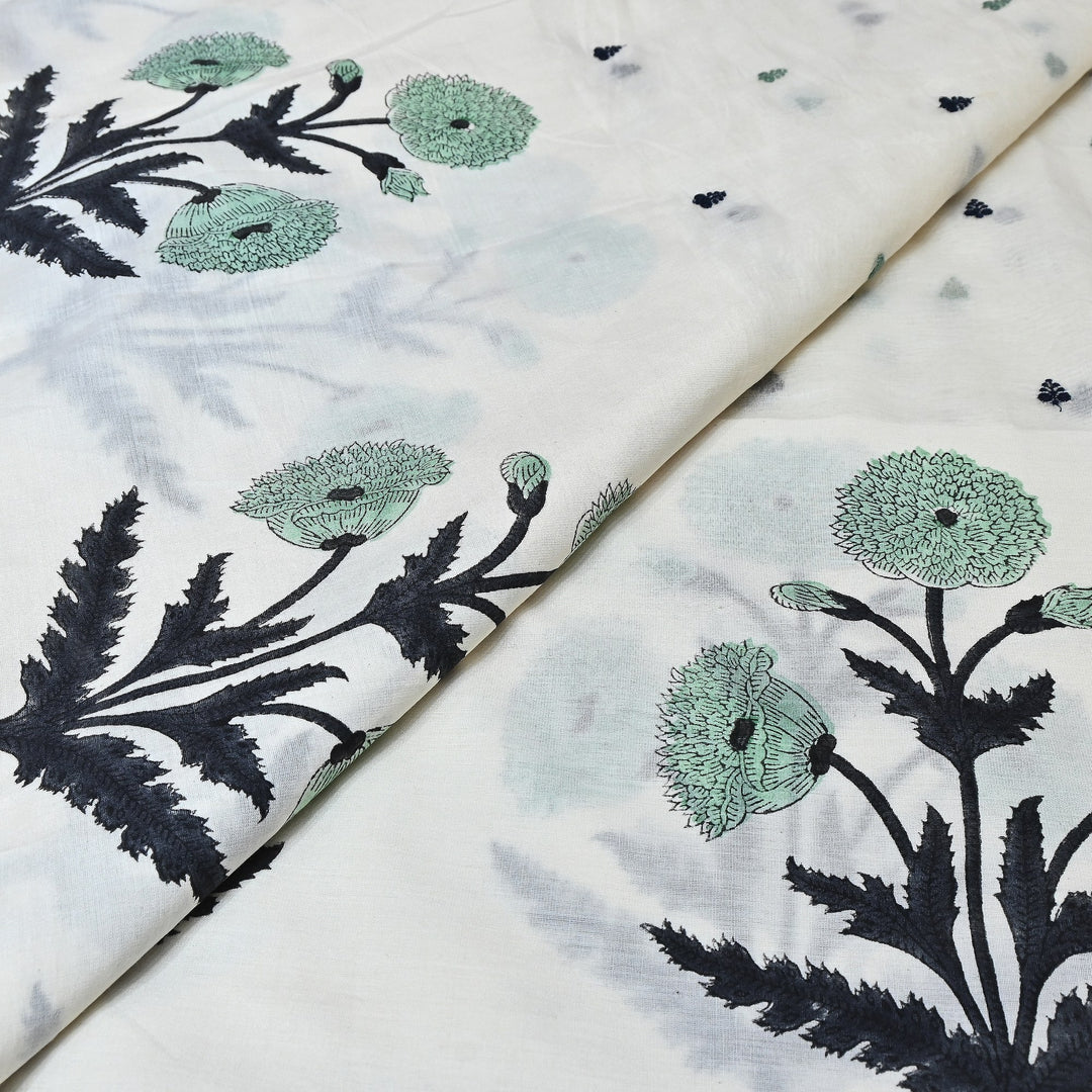 Elegant Kora Cotton Floral Border Print with Embroidery Fabric - Z18956-2