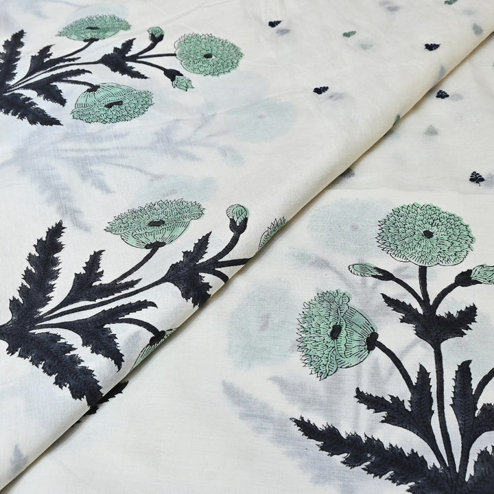 Elegant Kora Cotton Floral Border Print with Embroidery Fabric - Z18956-2