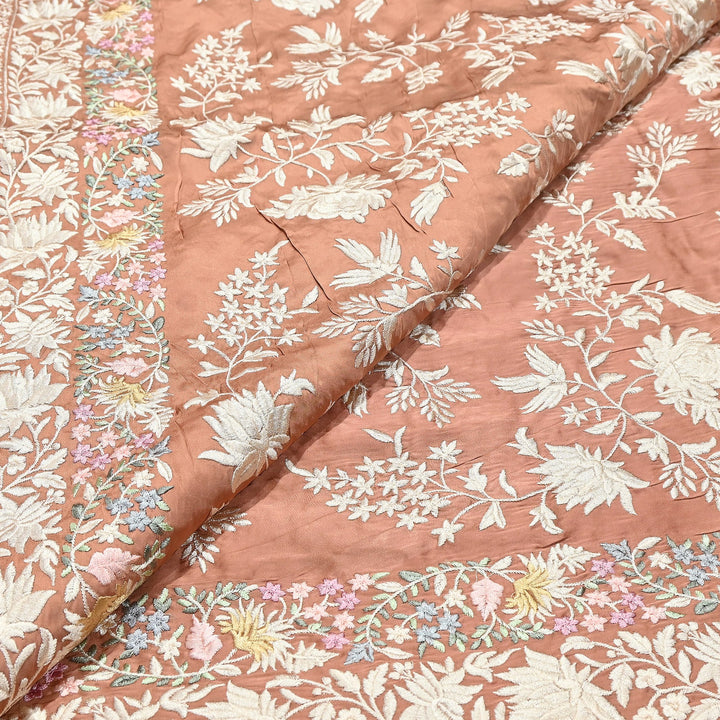 Modal Satin Parsi Embroidery Fabric 44" – Designer Floral Thread Work Fabric - F73498-5