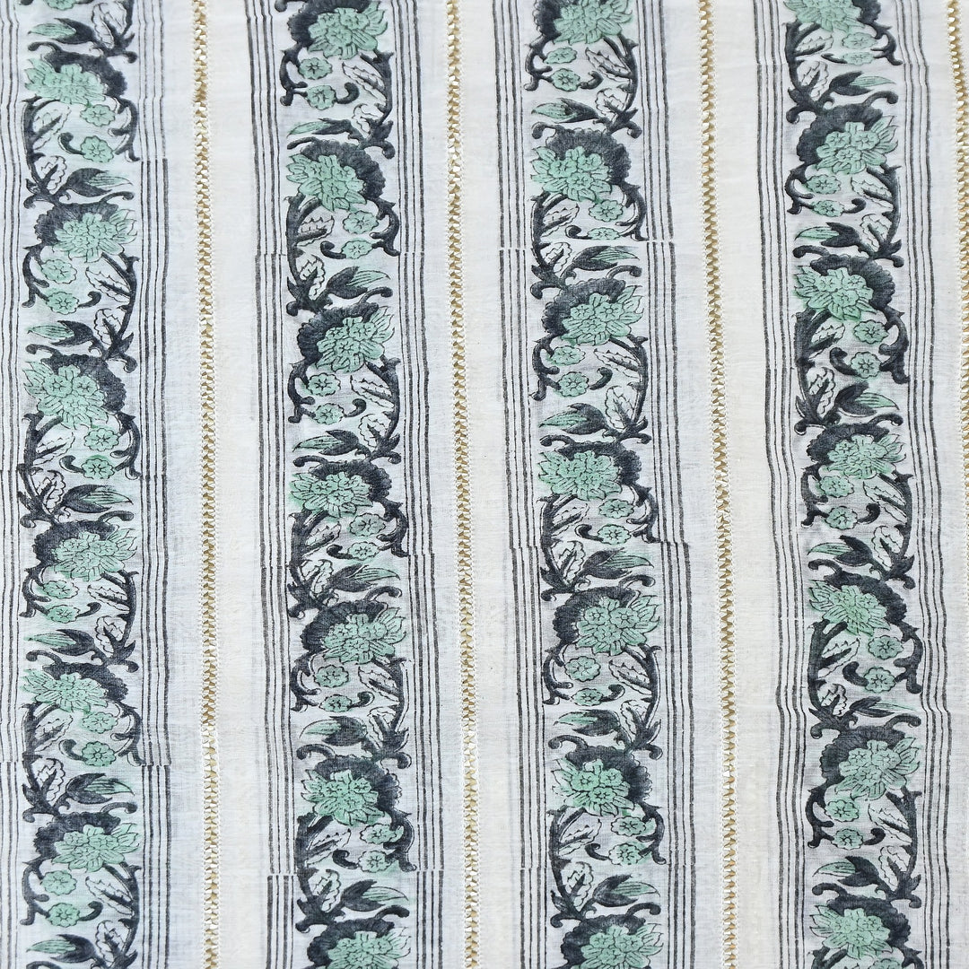 Floral Grace Mul Chanderi Gota Stripe Fabric – Designer Wear Fabric ZA0762-2