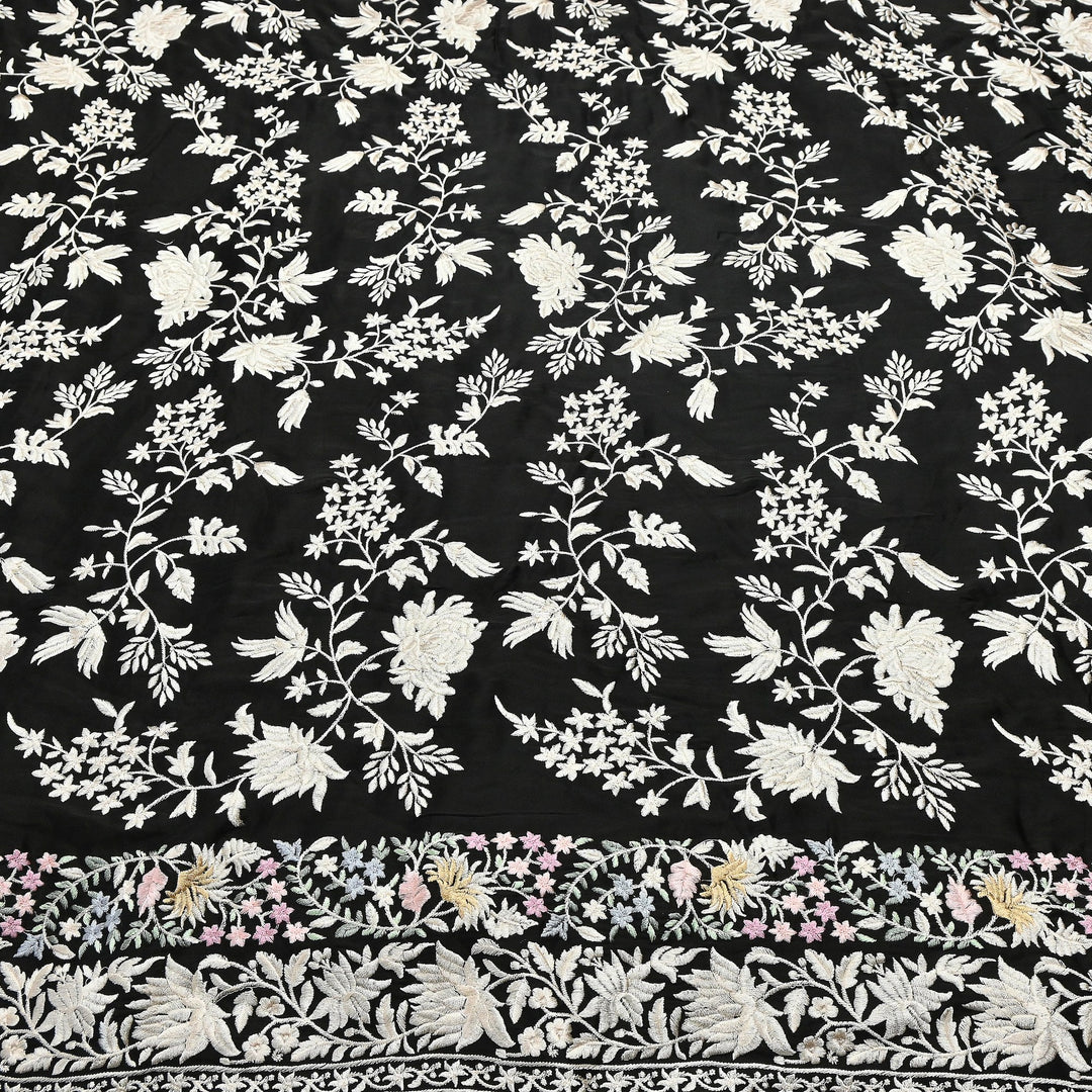 Modal Satin Parsi Embroidery Fabric 44" – Designer Floral Thread Work Fabric - F73498-6