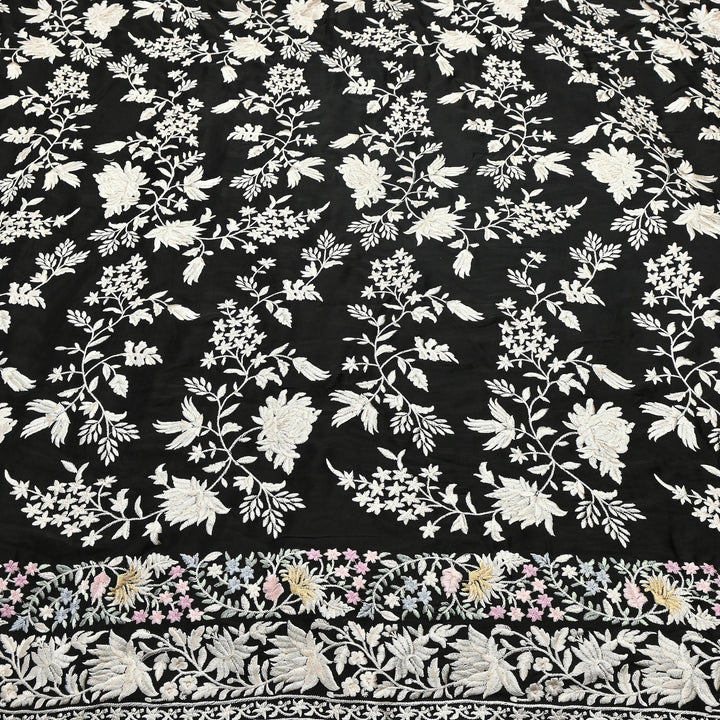 Modal Satin Parsi Embroidery Fabric 44" – Designer Floral Thread Work Fabric - F73498-6