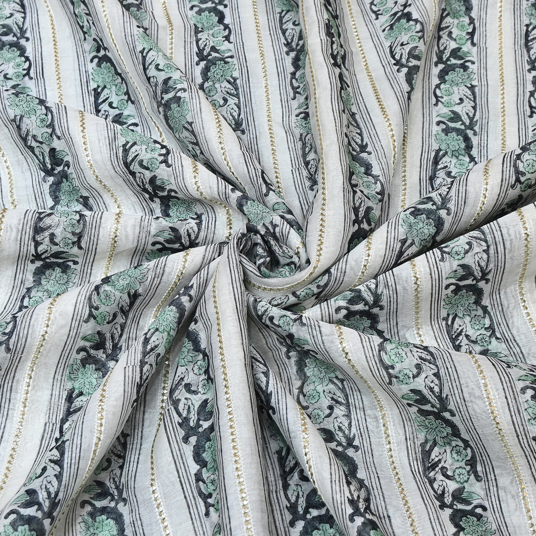 Floral Grace Mul Chanderi Gota Stripe Fabric – Designer Wear Fabric ZA0762-2