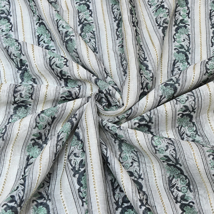 Floral Grace Mul Chanderi Gota Stripe Fabric – Designer Wear Fabric ZA0762-2