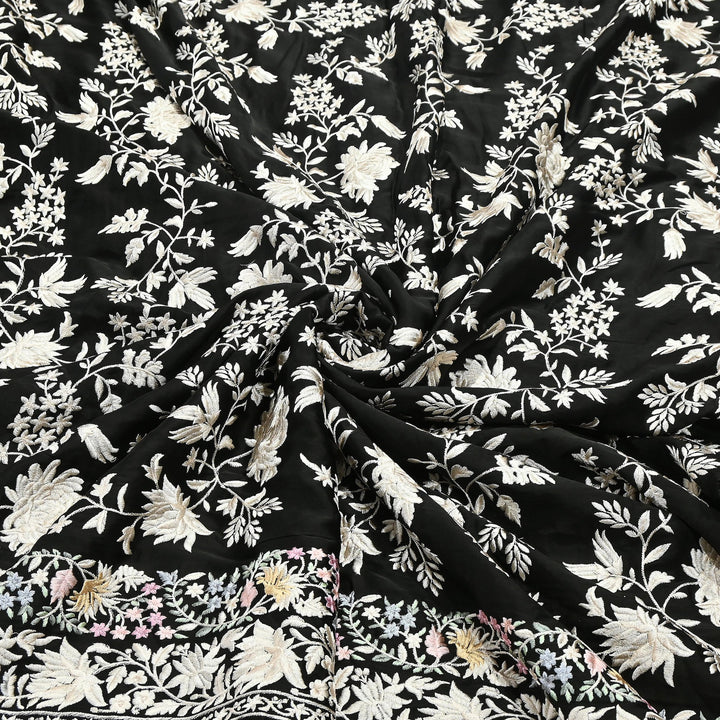 Modal Satin Parsi Embroidery Fabric 44" – Designer Floral Thread Work Fabric - F73498-6