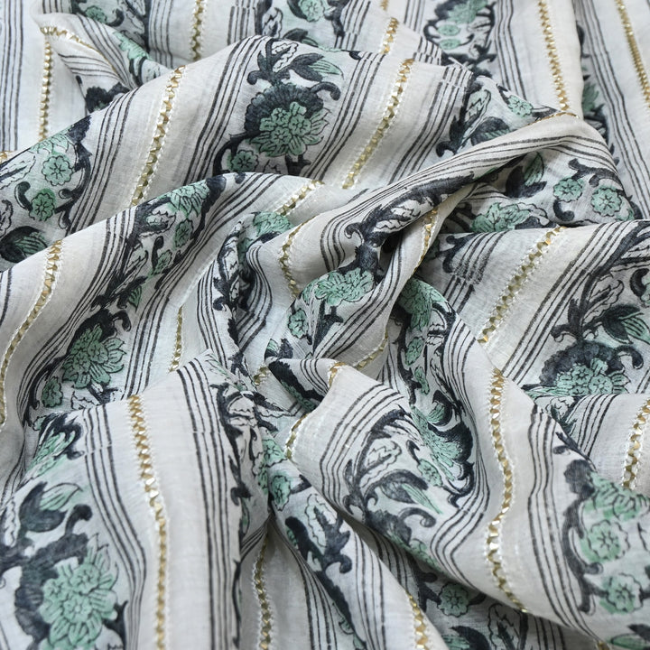 Floral Grace Mul Chanderi Gota Stripe Fabric – Designer Wear Fabric ZA0762-2