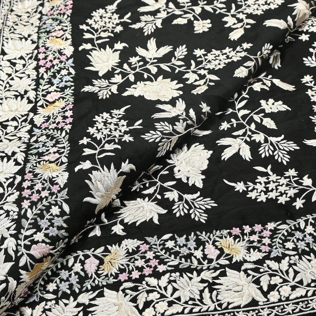 Modal Satin Parsi Embroidery Fabric 44" – Designer Floral Thread Work Fabric - F73498-6