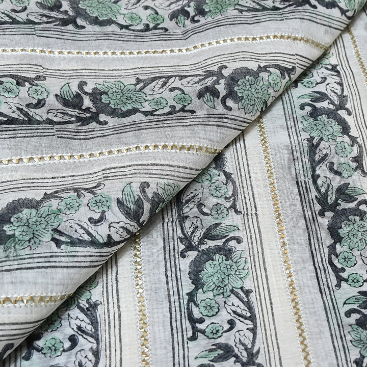 Floral Grace Mul Chanderi Gota Stripe Fabric – Designer Wear Fabric ZA0762-2