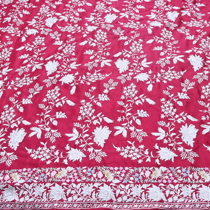 Modal Satin Parsi Embroidery Fabric 44" – Designer Floral Thread Work Fabric - F73498-7