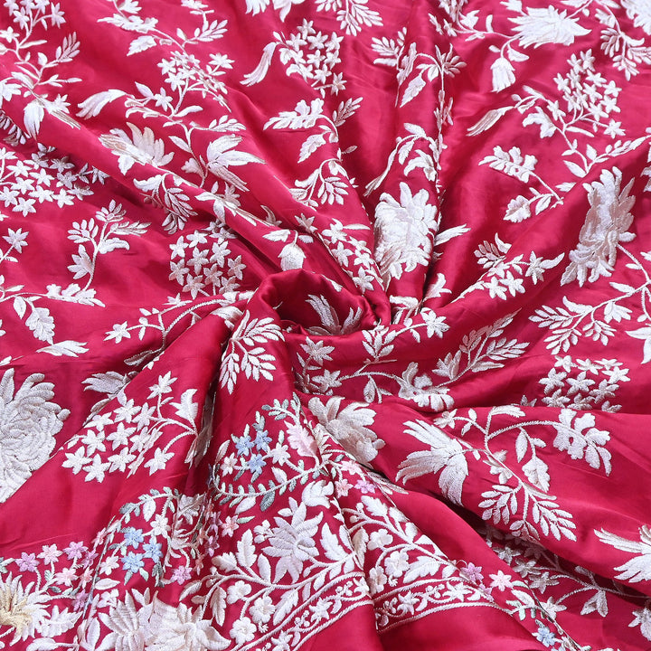 Modal Satin Parsi Embroidery Fabric 44" – Designer Floral Thread Work Fabric - F73498-7