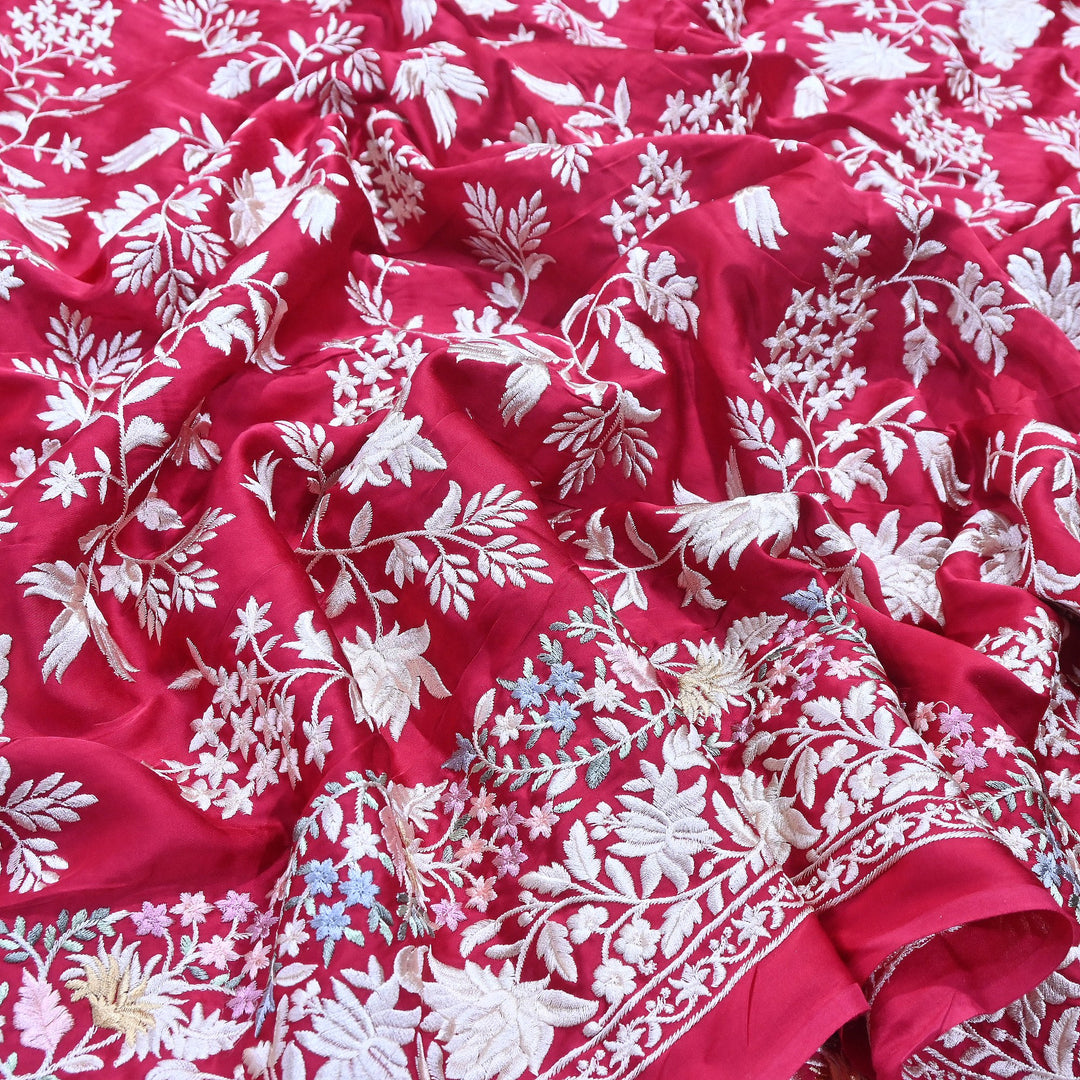 Modal Satin Parsi Embroidery Fabric 44" – Designer Floral Thread Work Fabric - F73498-7