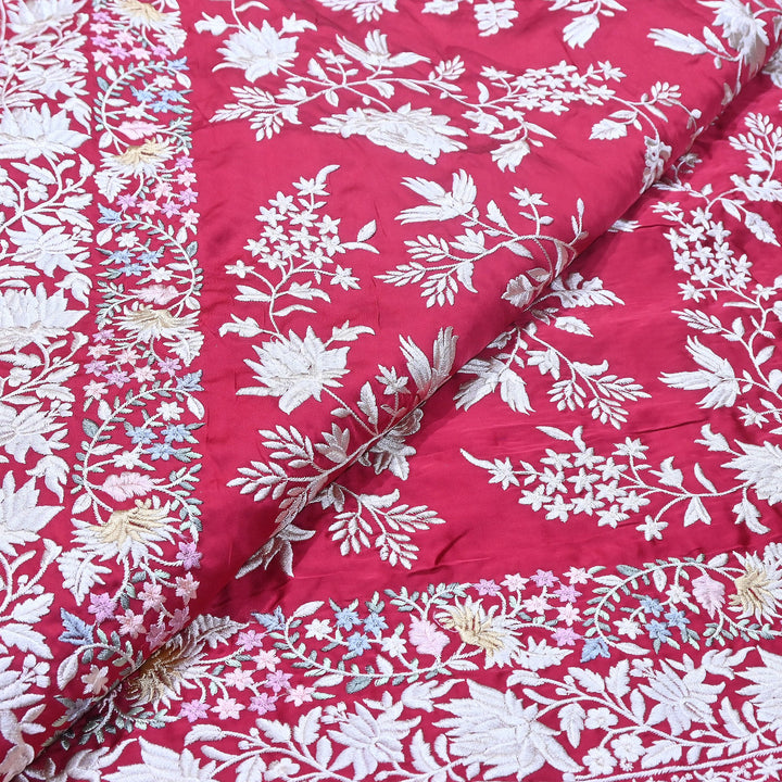 Modal Satin Parsi Embroidery Fabric 44" – Designer Floral Thread Work Fabric - F73498-7