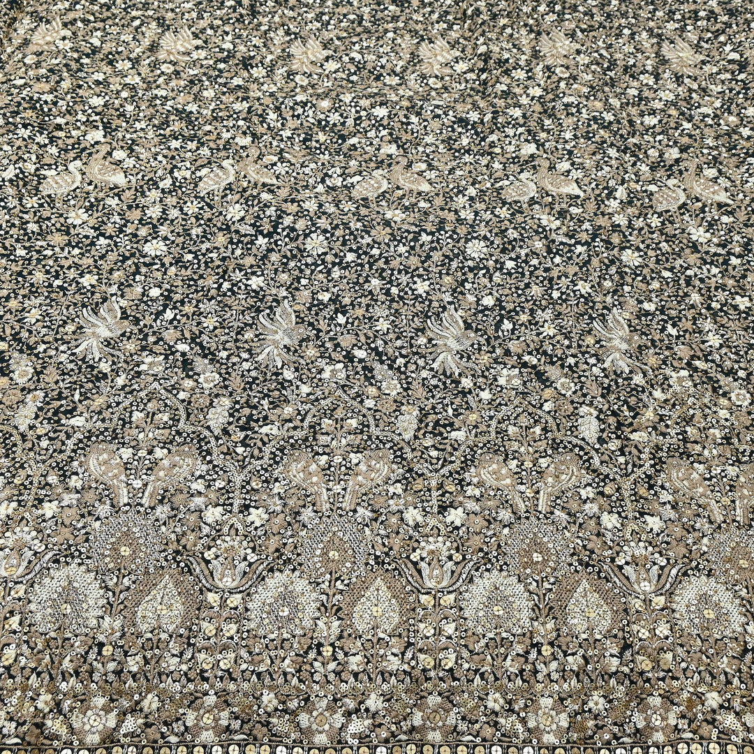 Premium Georgette Moti, Zari & Sequins Embroidery Fabric | Designer Embroidered Fabric-D29098-1
