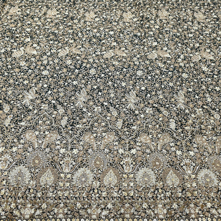 Premium Georgette Moti, Zari & Sequins Embroidery Fabric | Designer Embroidered Fabric-D29098-1