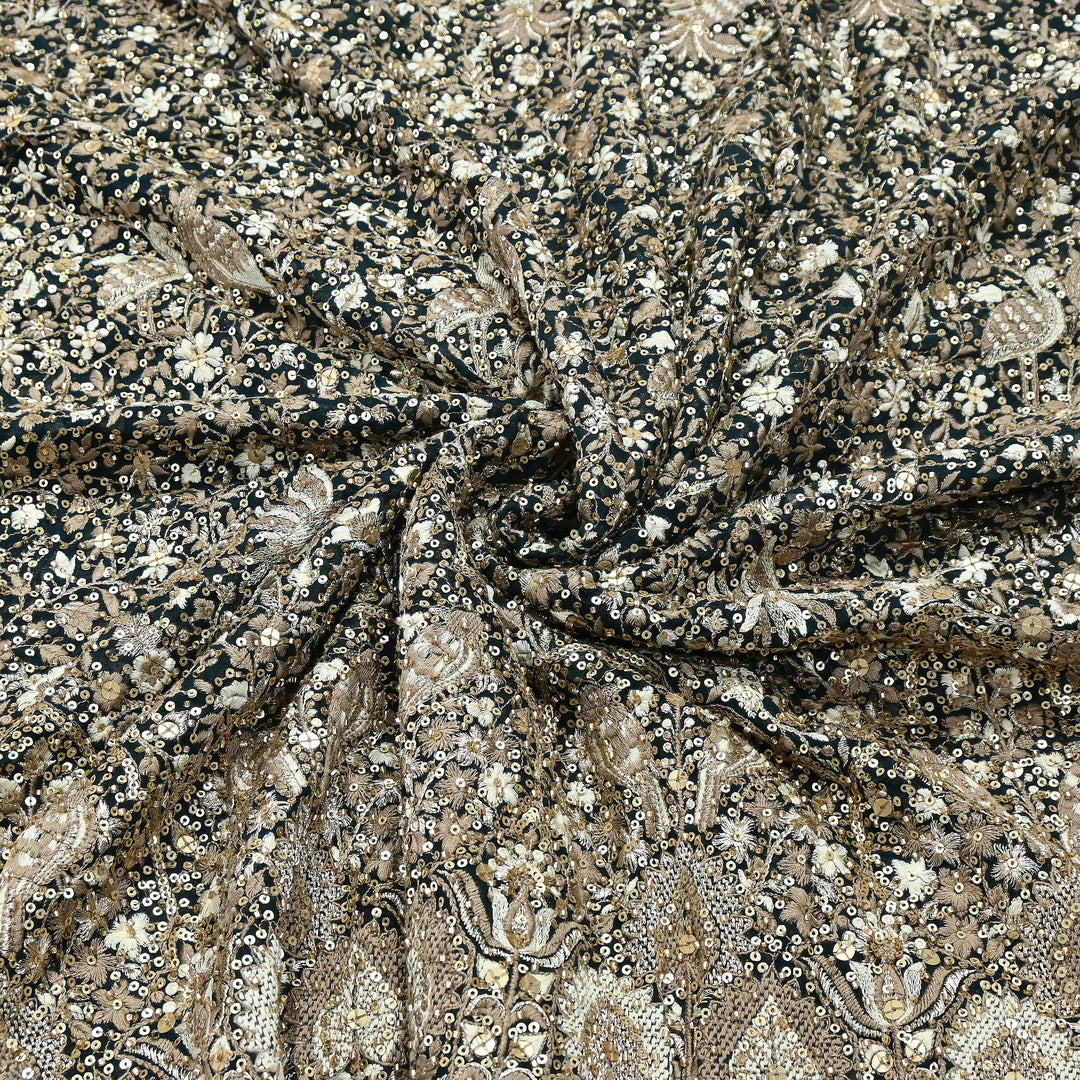 Premium Georgette Moti, Zari & Sequins Embroidery Fabric | Designer Embroidered Fabric-D29098-1