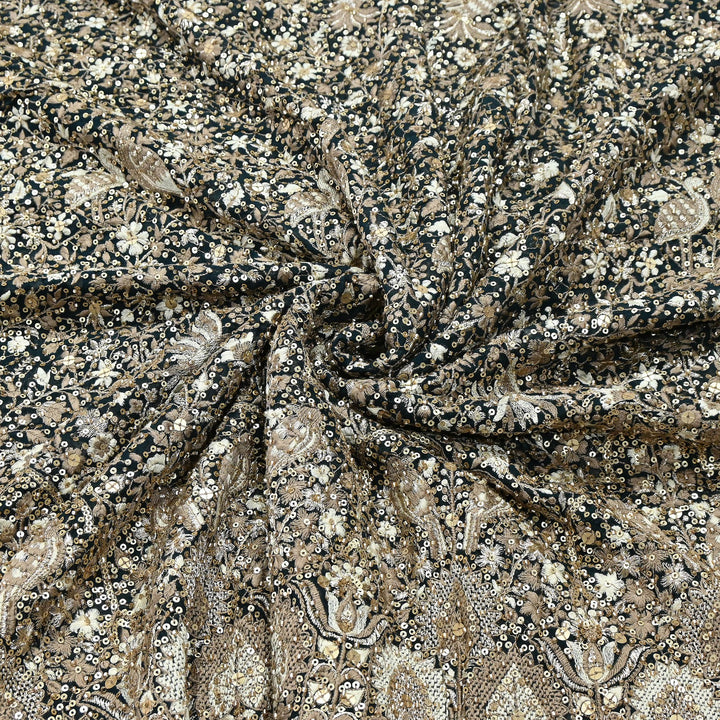 Premium Georgette Moti, Zari & Sequins Embroidery Fabric | Designer Embroidered Fabric-D29098-1