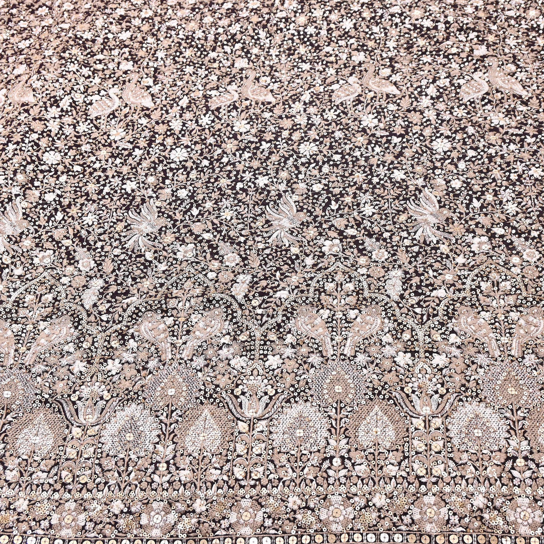 Premium Georgette Moti, Zari & Sequins Embroidery Fabric | Designer Embroidered Fabric-D29098-2