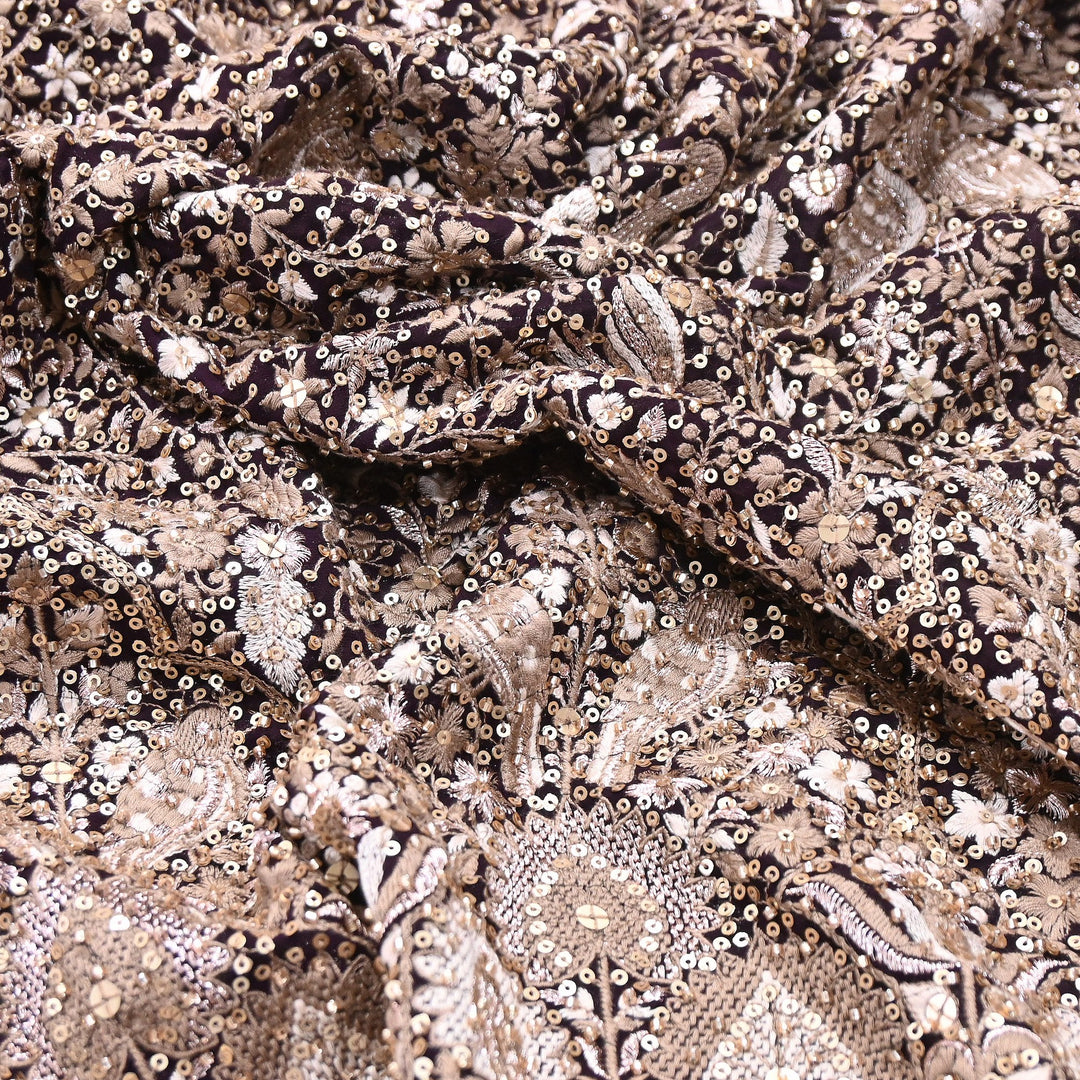 Premium Georgette Moti, Zari & Sequins Embroidery Fabric | Designer Embroidered Fabric-D29098-2
