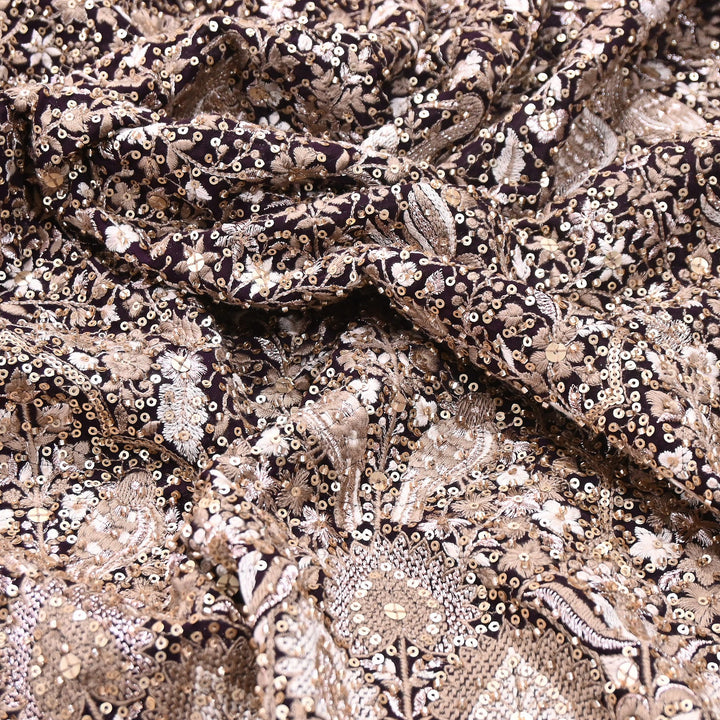 Premium Georgette Moti, Zari & Sequins Embroidery Fabric | Designer Embroidered Fabric-D29098-2