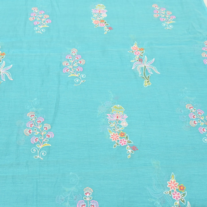 Sky Blue Mul Chanderi Fabric with Sequins Thread Embroidery