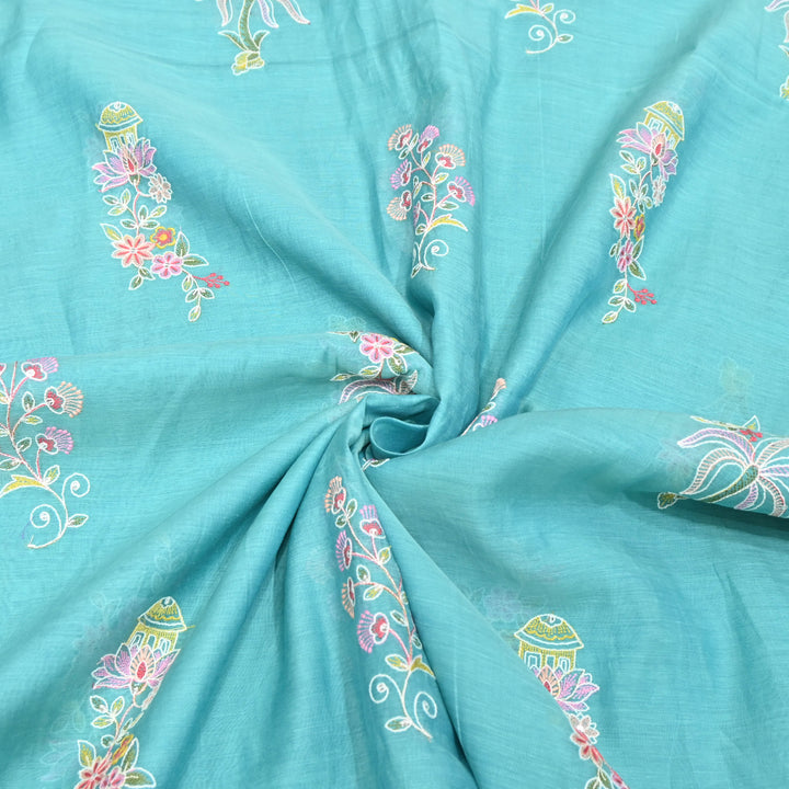 Sky Blue Mul Chanderi Fabric with Sequins Thread Embroidery