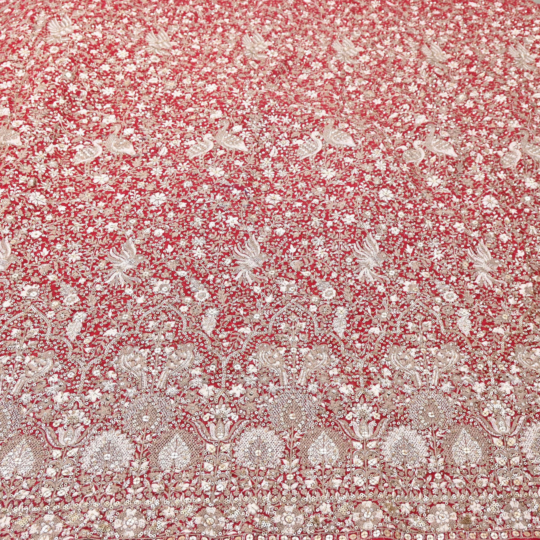 Premium Georgette Moti, Zari & Sequins Embroidery Fabric | Designer Embroidered Fabric-D29098-3