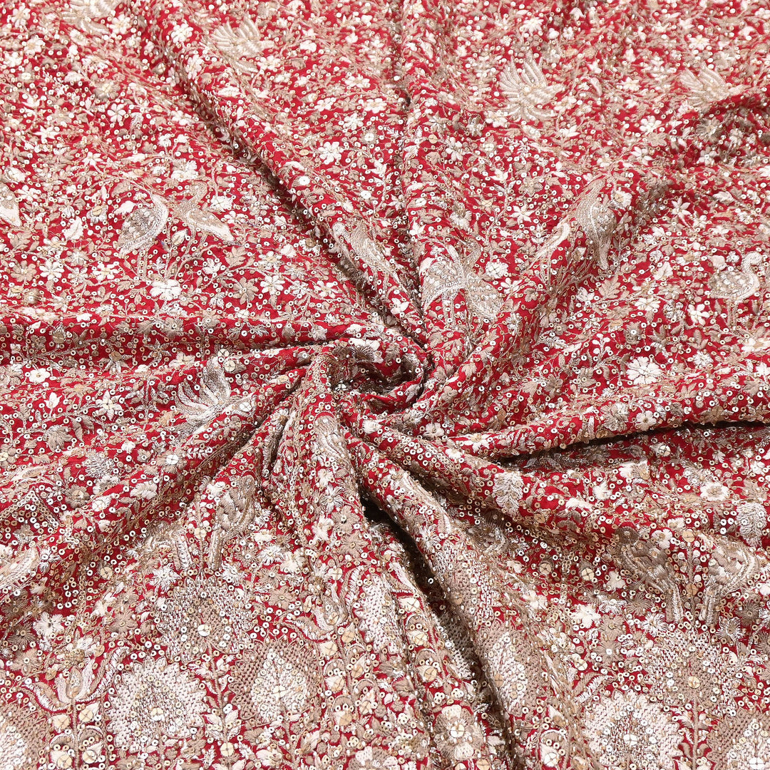 Premium Georgette Moti, Zari & Sequins Embroidery Fabric | Designer Embroidered Fabric-D29098-3