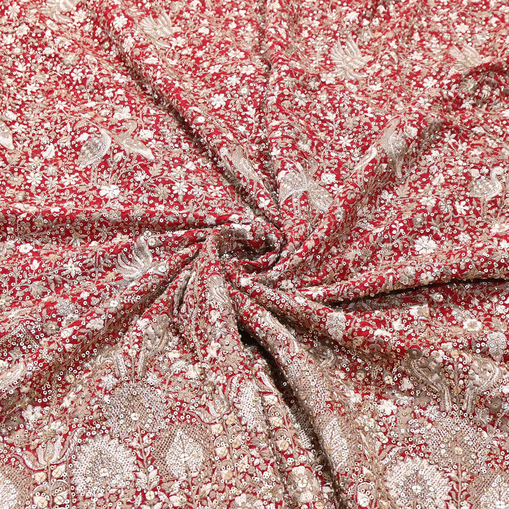 Premium Georgette Moti, Zari & Sequins Embroidery Fabric | Designer Embroidered Fabric-D29098-3