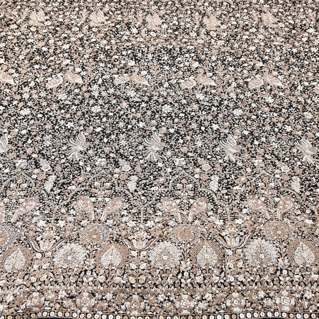 Premium Georgette Moti, Zari & Sequins Embroidery Fabric | Designer Embroidered Fabric-D29098-4