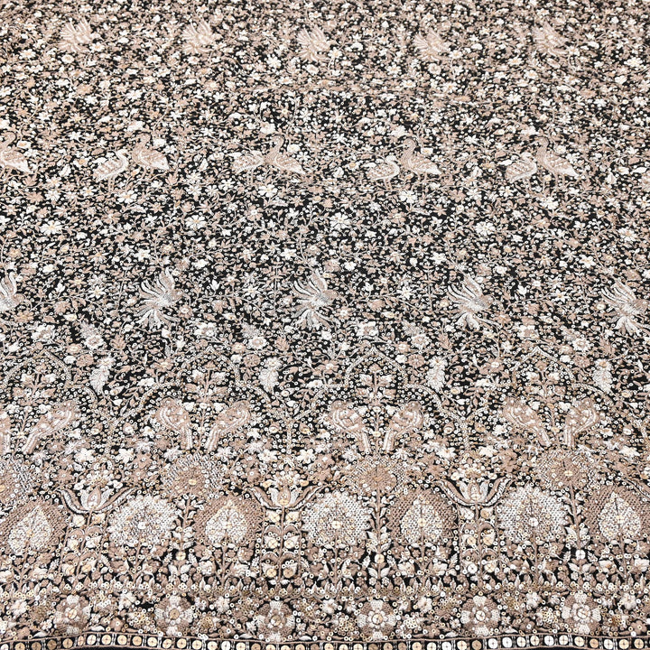 Premium Georgette Moti, Zari & Sequins Embroidery Fabric | Designer Embroidered Fabric-D29098-4