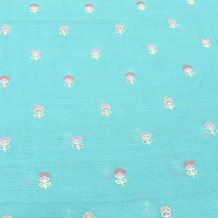 Sky Blue Mul Chanderi Fabric with Sequins Thread Embroidery