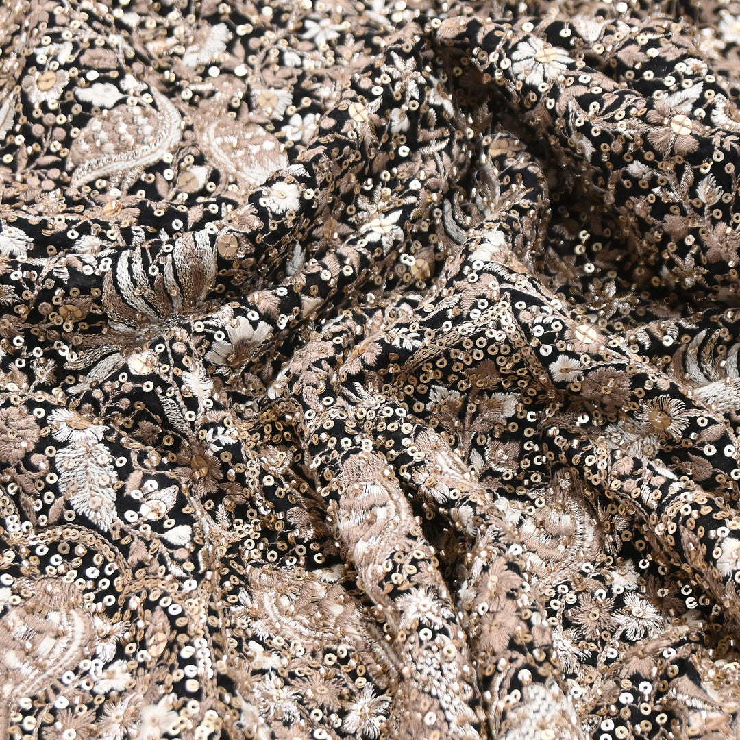 Premium Georgette Moti, Zari & Sequins Embroidery Fabric | Designer Embroidered Fabric-D29098-4
