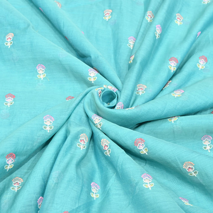 Sky Blue Mul Chanderi Fabric with Sequins Thread Embroidery