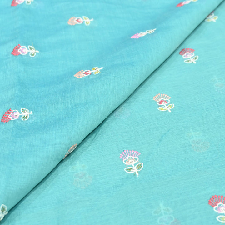 Sky Blue Mul Chanderi Fabric with Sequins Thread Embroidery