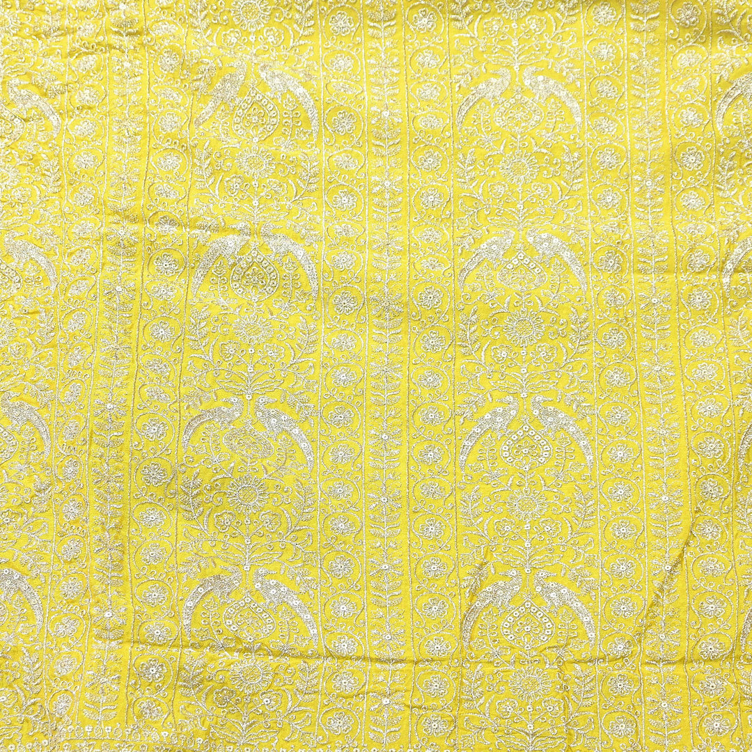 Premium Chinnon Zari & Sequins Embroidery Fabric | Designer Embroidered Chinnon Fabric-D29485-A