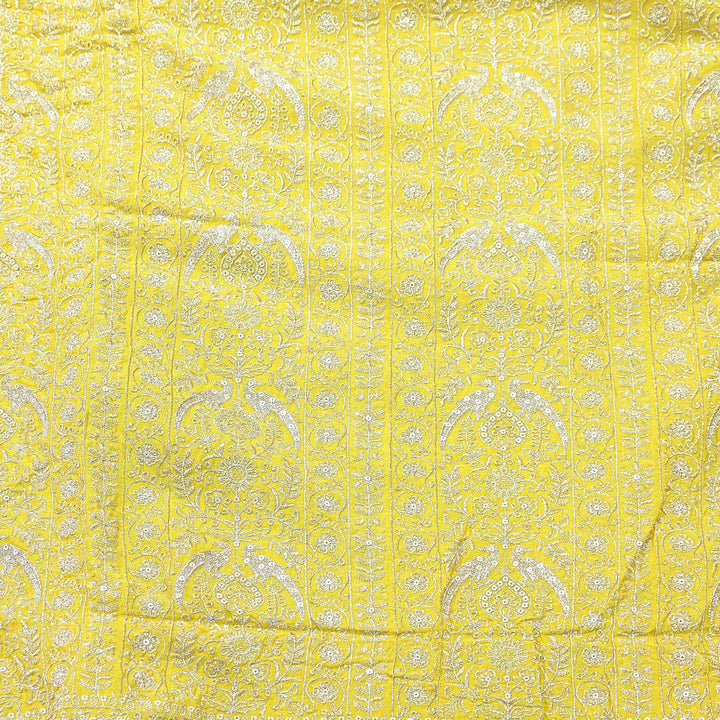 Premium Chinnon Zari & Sequins Embroidery Fabric | Designer Embroidered Chinnon Fabric-D29485-A