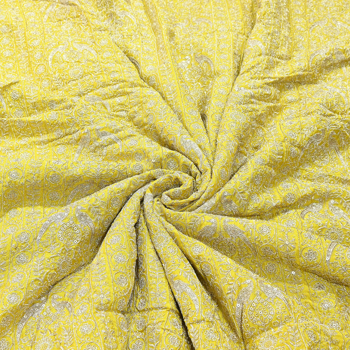 Premium Chinnon Zari & Sequins Embroidery Fabric | Designer Embroidered Chinnon Fabric-D29485-A
