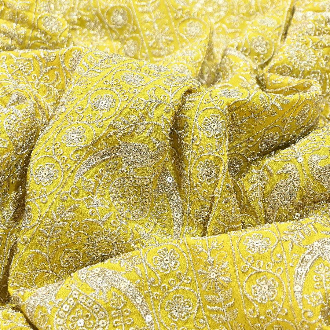 Premium Chinnon Zari & Sequins Embroidery Fabric | Designer Embroidered Chinnon Fabric-D29485-A