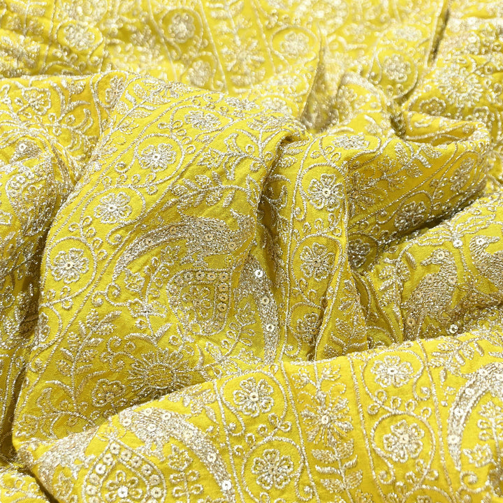 Premium Chinnon Zari & Sequins Embroidery Fabric | Designer Embroidered Chinnon Fabric-D29485-A