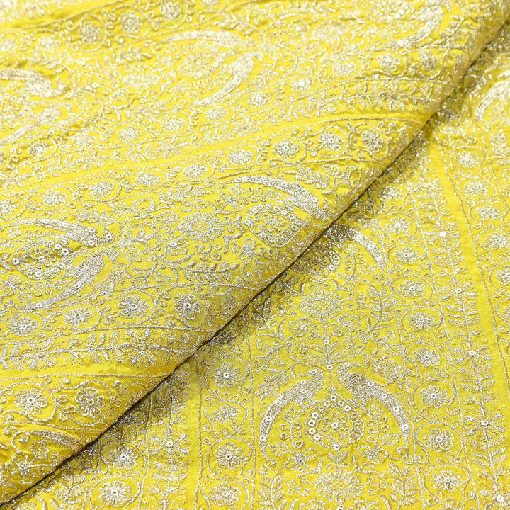 Premium Chinnon Zari & Sequins Embroidery Fabric | Designer Embroidered Chinnon Fabric-D29485-A