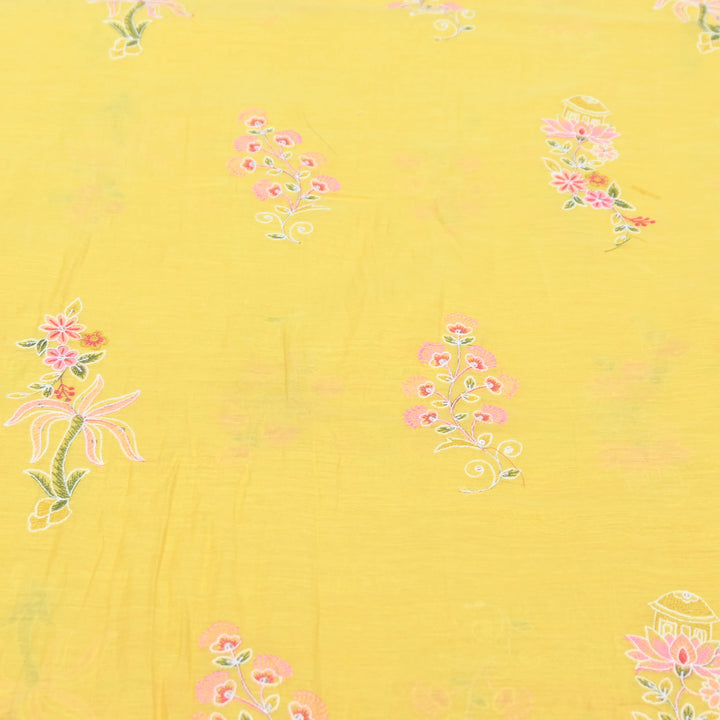 Yellow Mul Chanderi Fabric with Sequins Thread Embroidery