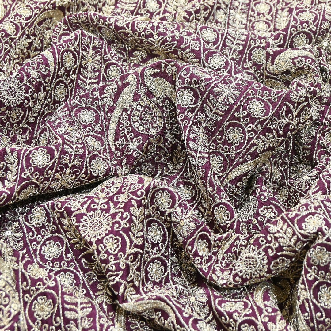 Premium Chinnon Zari & Sequins Embroidery Fabric | Designer Embroidered Chinnon Fabric-D29485-A1
