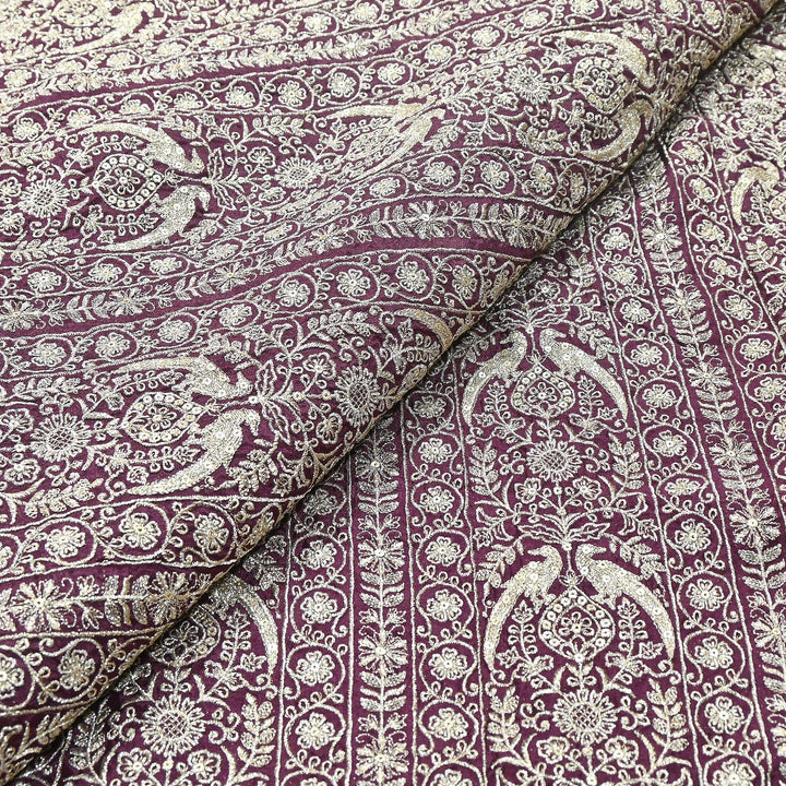 Premium Chinnon Zari & Sequins Embroidery Fabric | Designer Embroidered Chinnon Fabric-D29485-A1