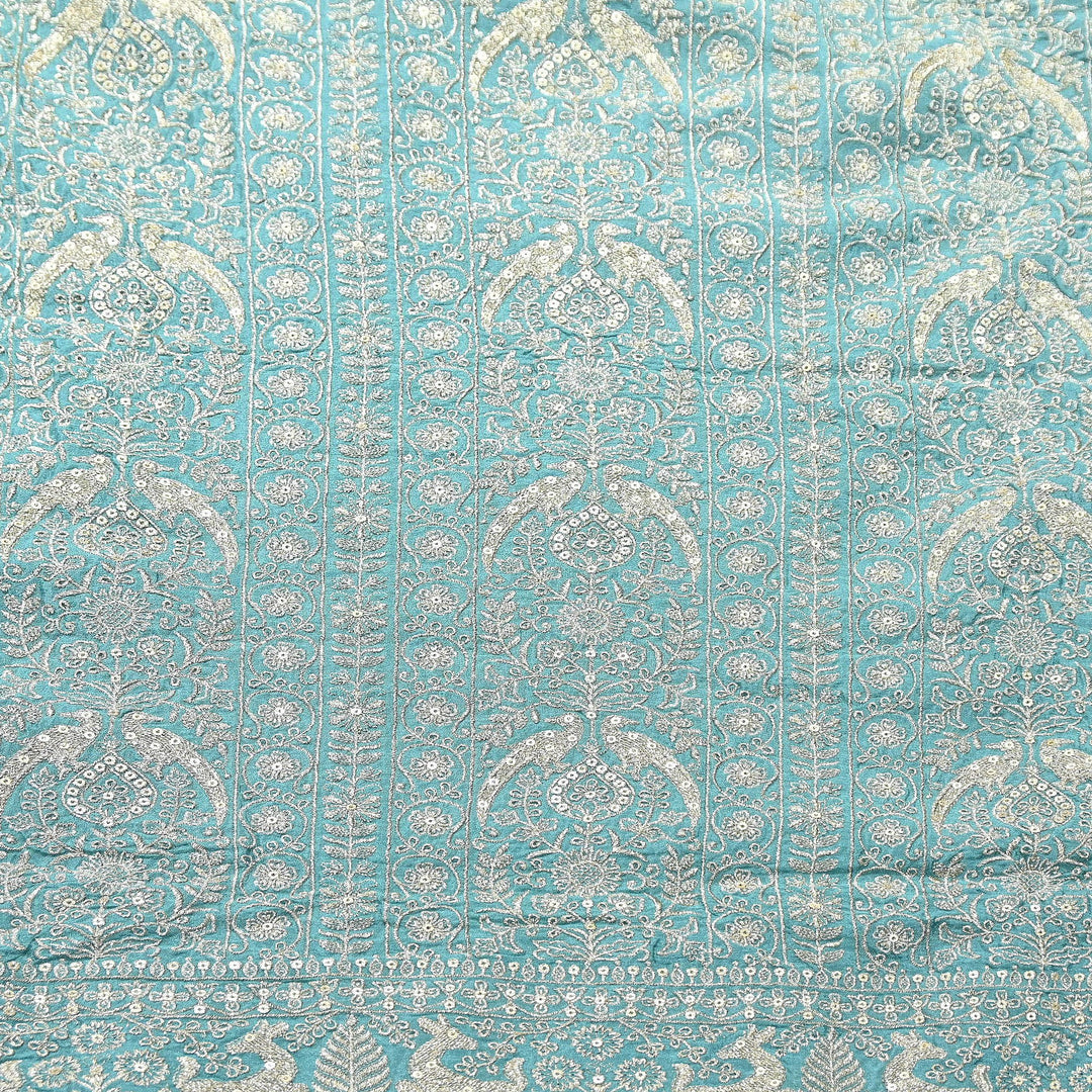 Premium Chinnon Zari & Sequins Embroidery Fabric | Designer Embroidered Chinnon Fabric-D29485-A2