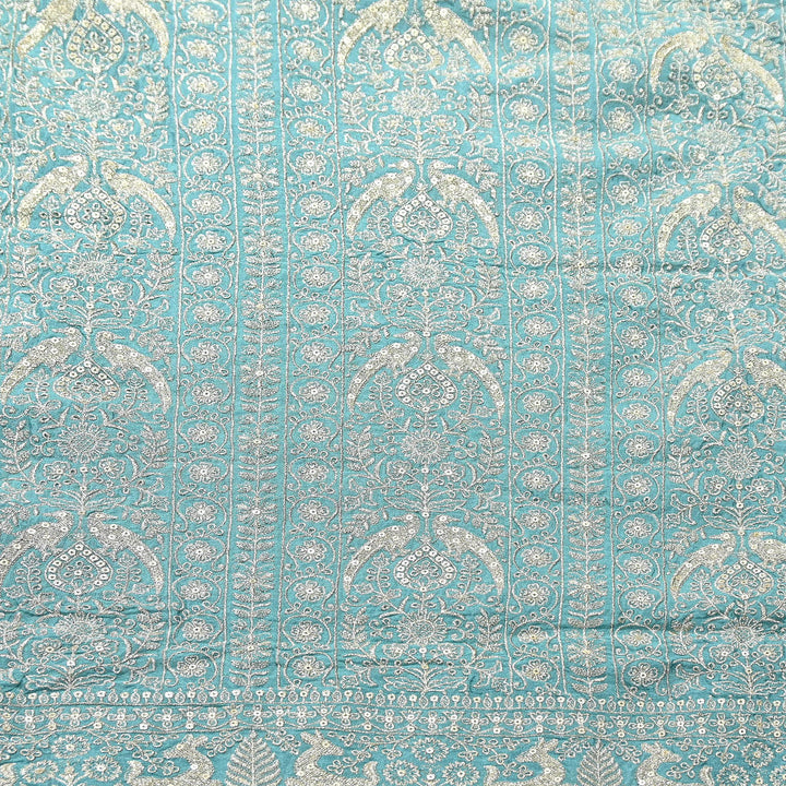 Premium Chinnon Zari & Sequins Embroidery Fabric | Designer Embroidered Chinnon Fabric-D29485-A2