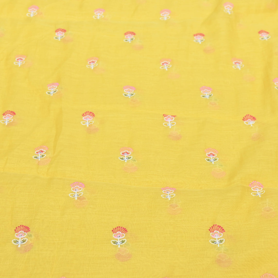 Yellow Mul Chanderi Fabric with Sequins Thread Embroidery