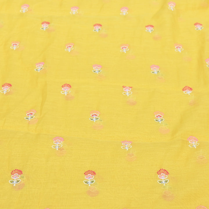 Yellow Mul Chanderi Fabric with Sequins Thread Embroidery