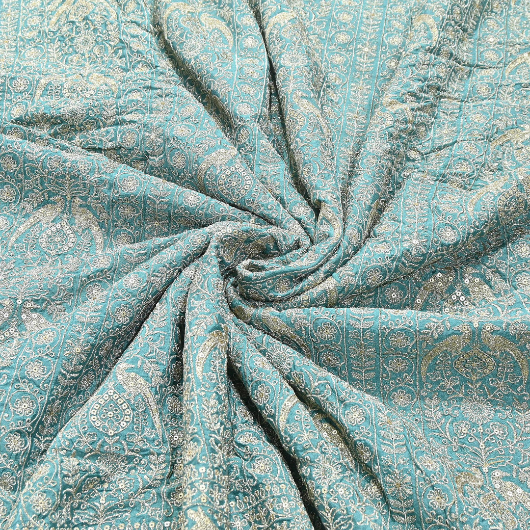 Premium Chinnon Zari & Sequins Embroidery Fabric | Designer Embroidered Chinnon Fabric-D29485-A2